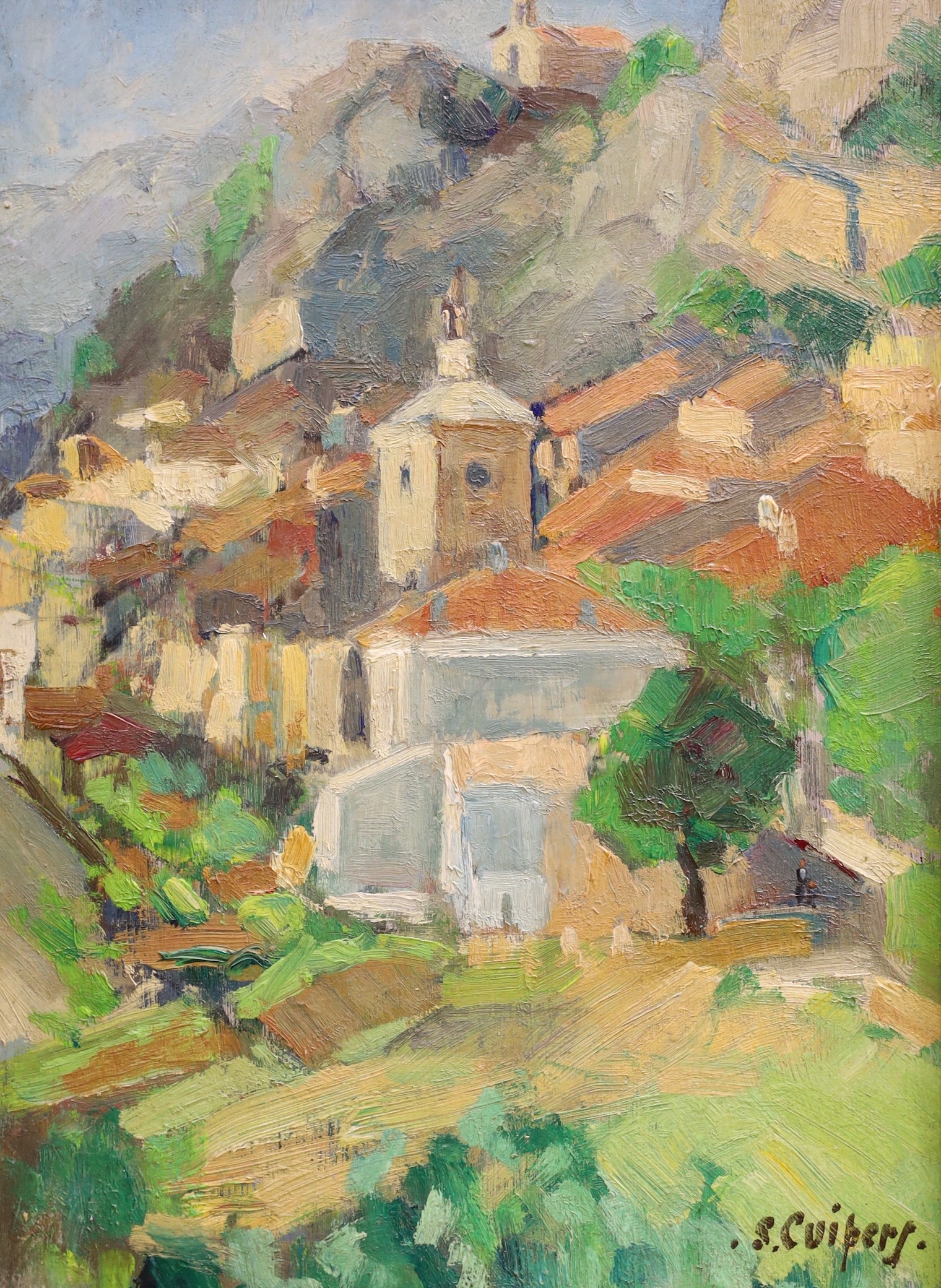 S. Cuipers, oil on board, 'Aiguines', signed, 30 x 22cm